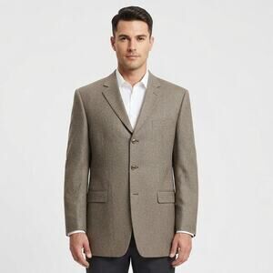 Andrew Fezza Sport Coat Blazer Men's 48L Beige Wool Cashmere Garlanda 3 Button